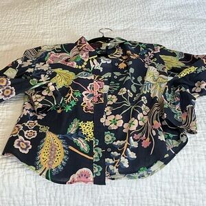 Floral j crew liberty fabric Button-Up Blouse in Navy with Multicolor Print